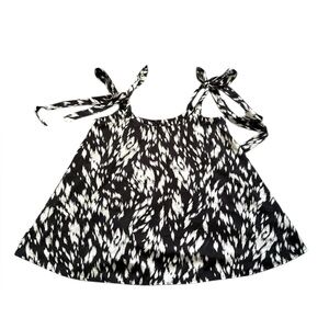 Greathe Curve OXL Tie Shoulder Tank Top – Black White Abstract Print – Plus Size